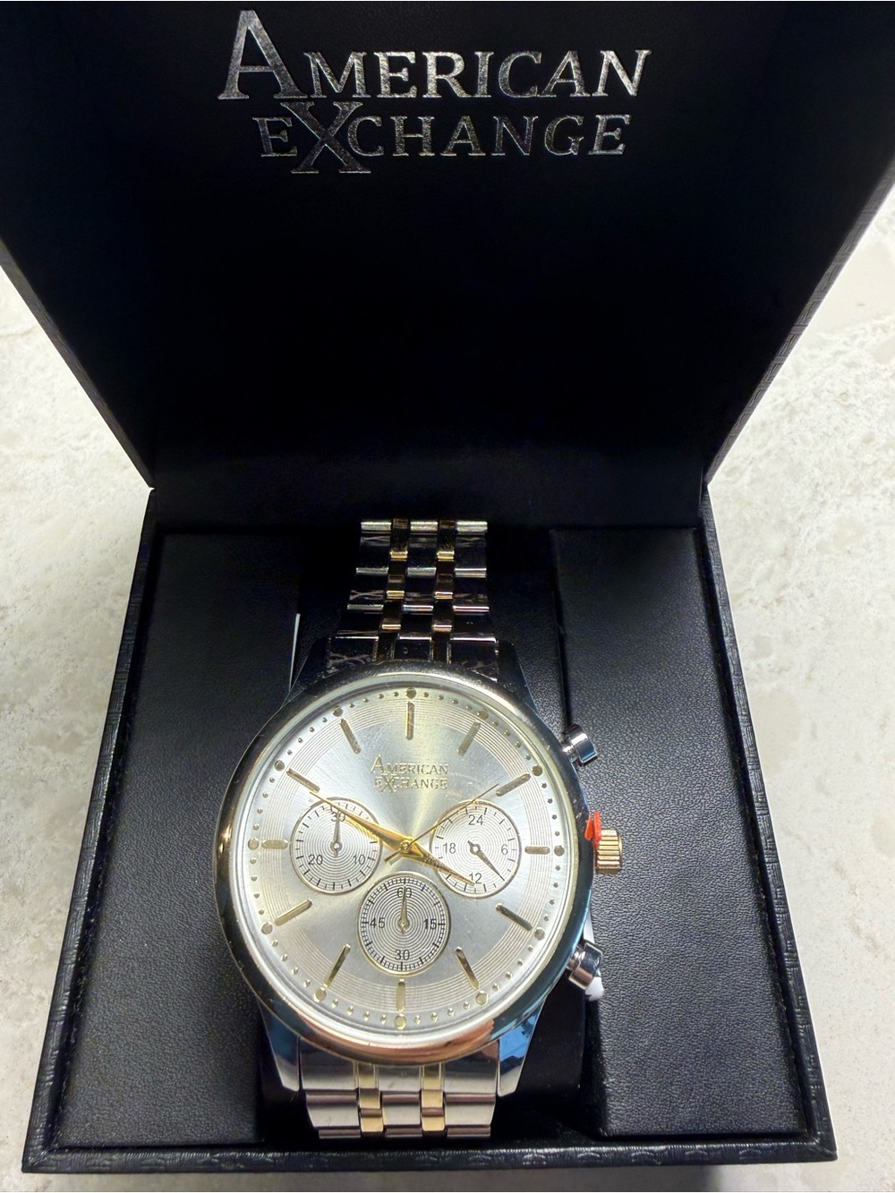 American Exchange Men's Two Tone Watch Silver Gold 50692S-42-B34 New With Box